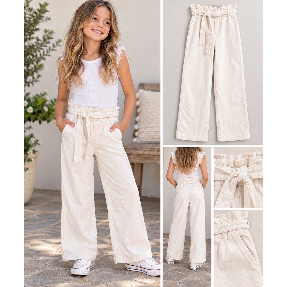 Carter's Girls Corduroy Paperbag Waist Pants Ivory Wide Leg Cotton Blend Size 10